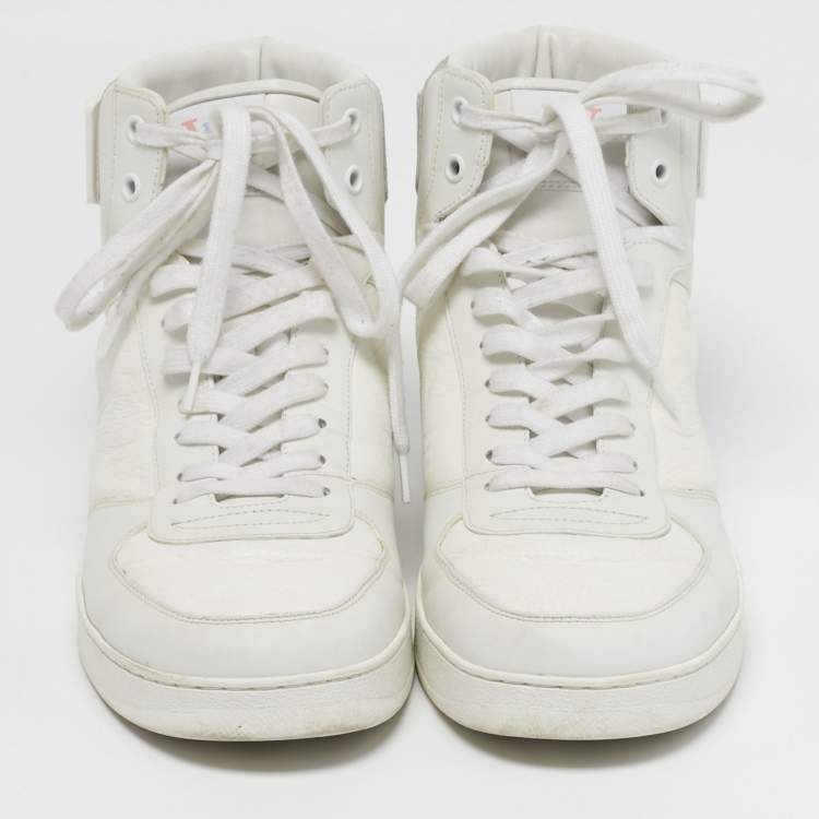 Pre Owned Louis Vuitton Rivoli Size 42.5 White Iridescent and Leather High Top Sneakers