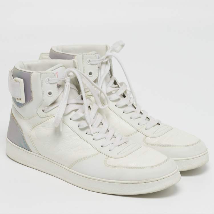 Pre Owned Louis Vuitton Rivoli Size 42.5 White Iridescent and Leather High Top Sneakers