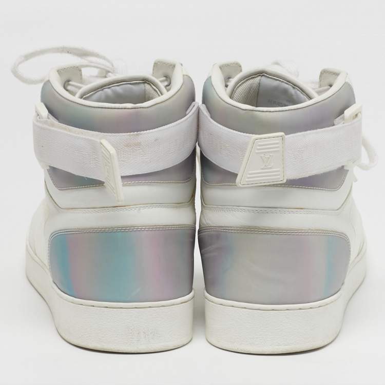 Pre Owned Louis Vuitton Rivoli Size 42.5 White Iridescent and Leather High Top Sneakers