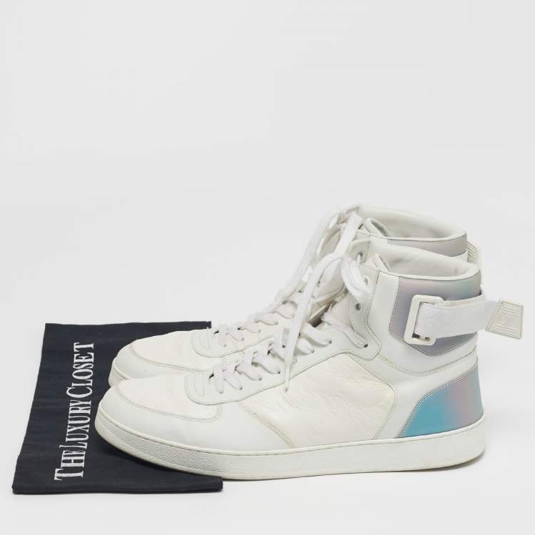 Pre Owned Louis Vuitton Rivoli Size 42.5 White Iridescent and Leather High Top Sneakers