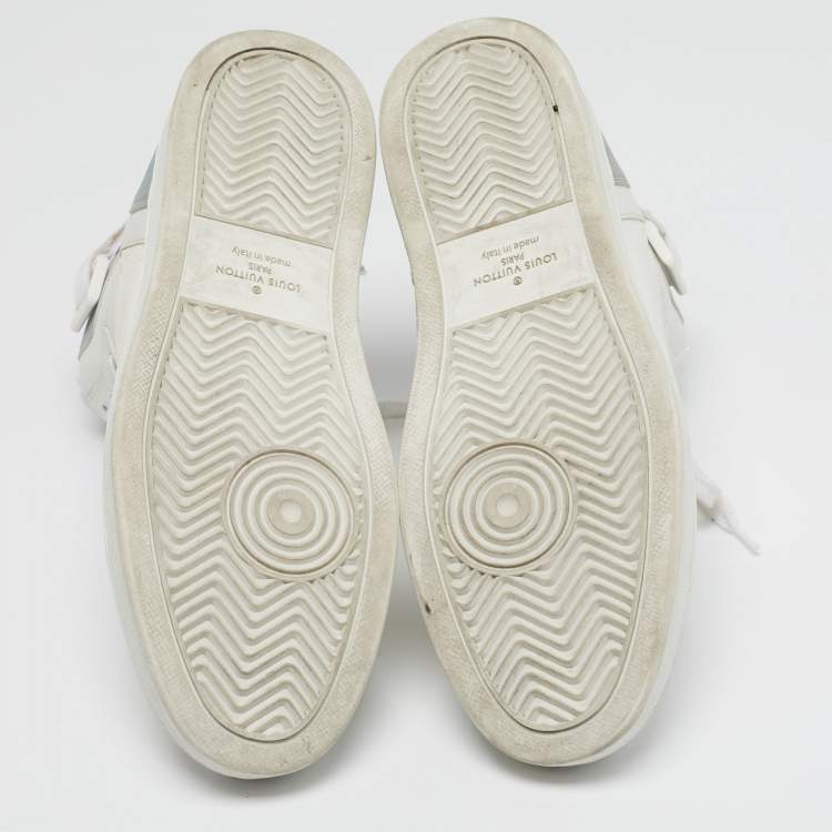 Pre Owned Louis Vuitton Rivoli Size 42.5 White Iridescent and Leather High Top Sneakers
