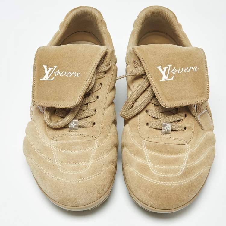 Pre Owned Louis Vuitton LV Footprint Size 39.5 Beige Suede Soccer Sneakers