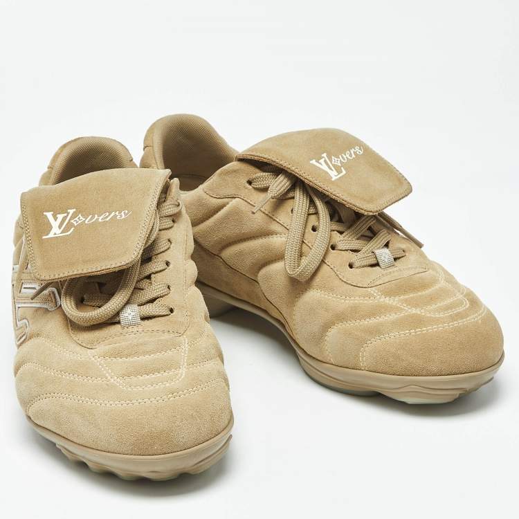 Pre Owned Louis Vuitton LV Footprint Size 39.5 Beige Suede Soccer Sneakers