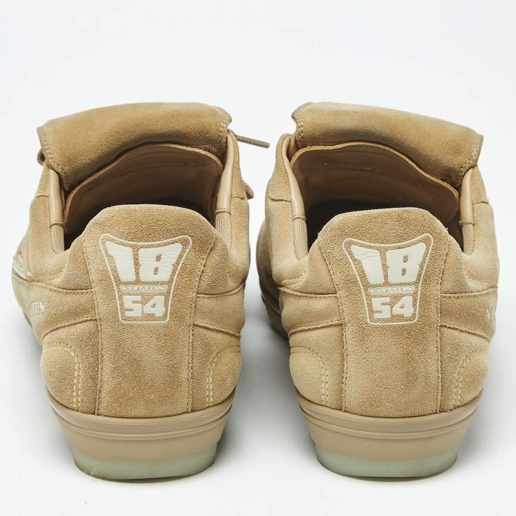 Pre Owned Louis Vuitton LV Footprint Size 39.5 Beige Suede Soccer Sneakers