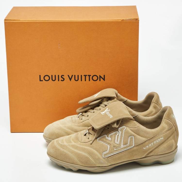 Pre Owned Louis Vuitton LV Footprint Size 39.5 Beige Suede Soccer Sneakers