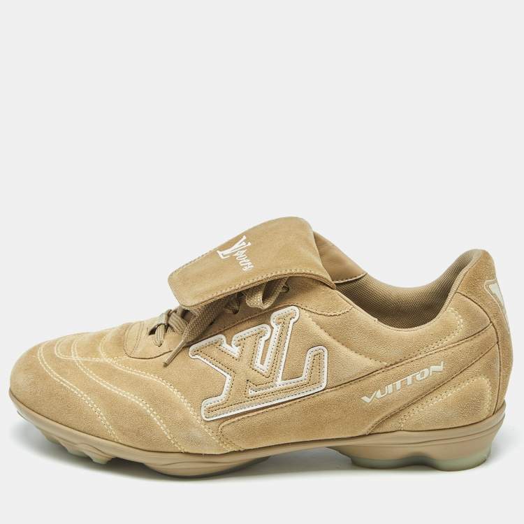 Pre Owned Louis Vuitton LV Footprint Size 39.5 Beige Suede Soccer Sneakers