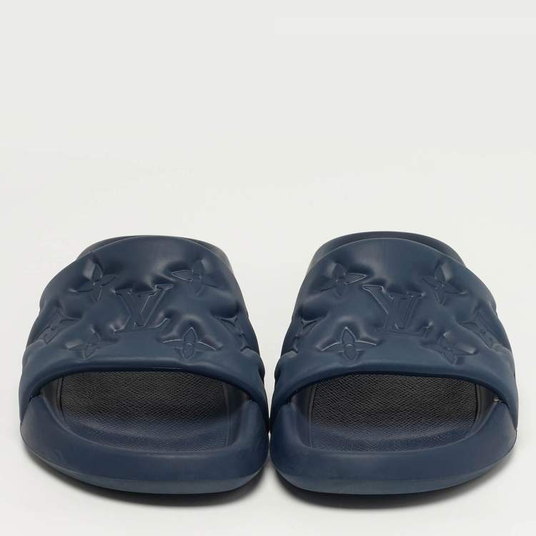 Pre Owned Louis Vuitton Waterfront Size 42 Navy Blue Monogram Rubber Pool Slide