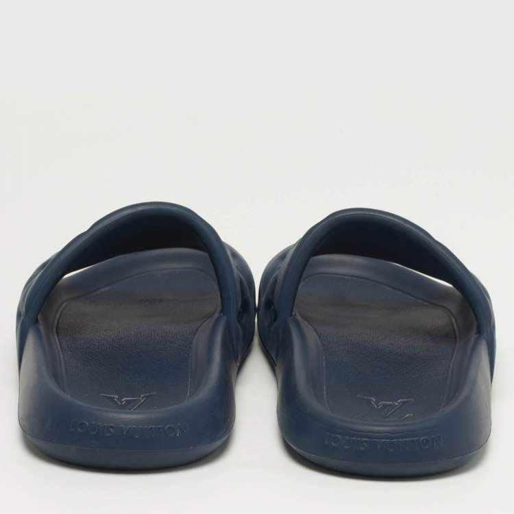 Pre Owned Louis Vuitton Waterfront Size 42 Navy Blue Monogram Rubber Pool Slide