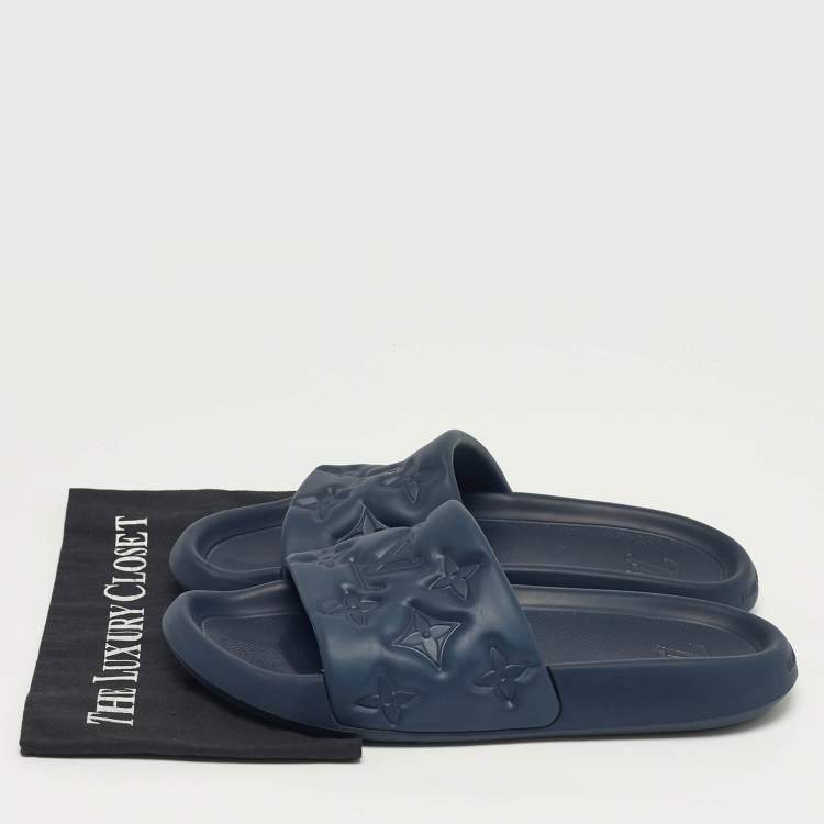 Pre Owned Louis Vuitton Waterfront Size 42 Navy Blue Monogram Rubber Pool Slide