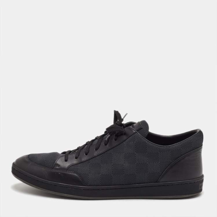 Pre Owned Louis Vuitton Offshore Size 43.5 Black Damier Graphite Fabric and Leather Low Top Sneakers