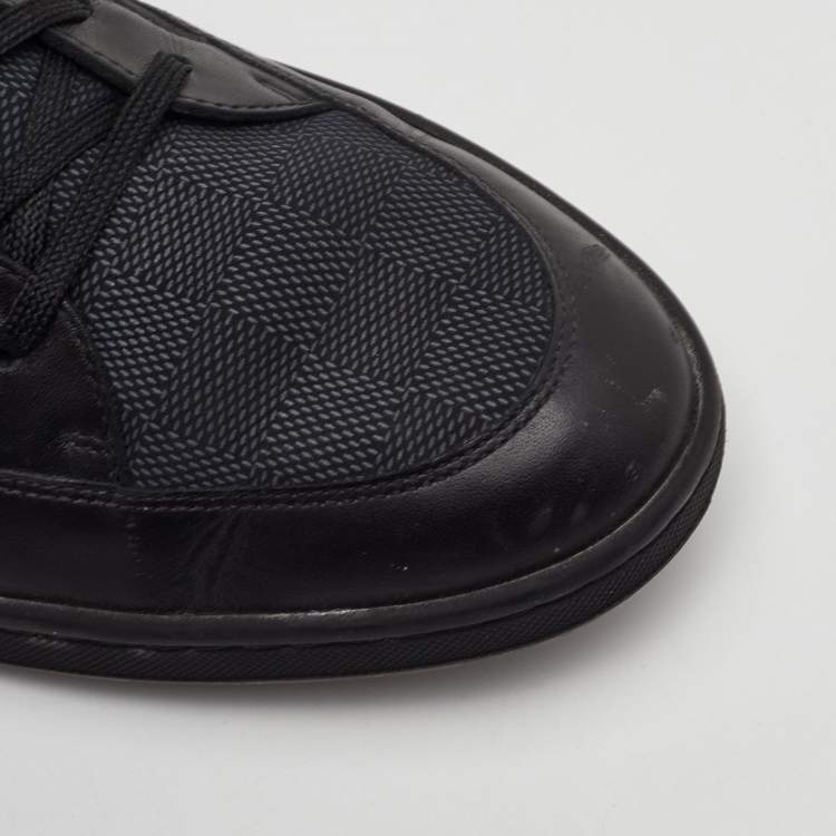 Pre Owned Louis Vuitton Offshore Size 43.5 Black Damier Graphite Fabric and Leather Low Top Sneakers