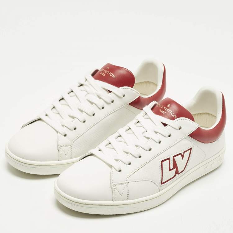Pre Owned Louis Vuitton Luxembourg Size 40 White/Red Leather Low Top Sneakers