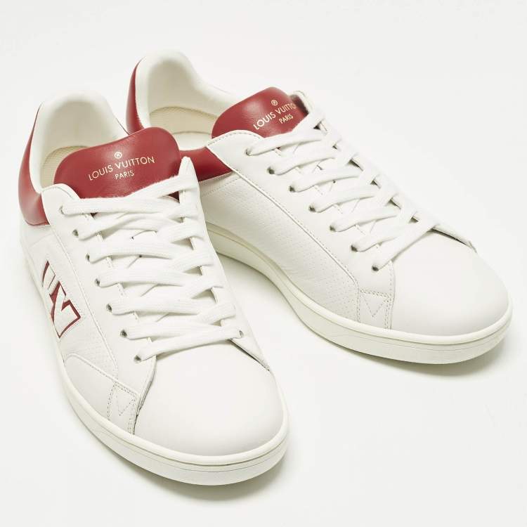 Pre Owned Louis Vuitton Luxembourg Size 40 White/Red Leather Low Top Sneakers