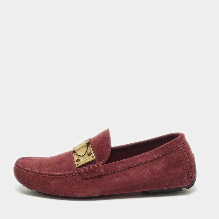 Pre Owned Louis Vuitton Racetrack Size 39.5 Dark Red Suede Driver Loafers