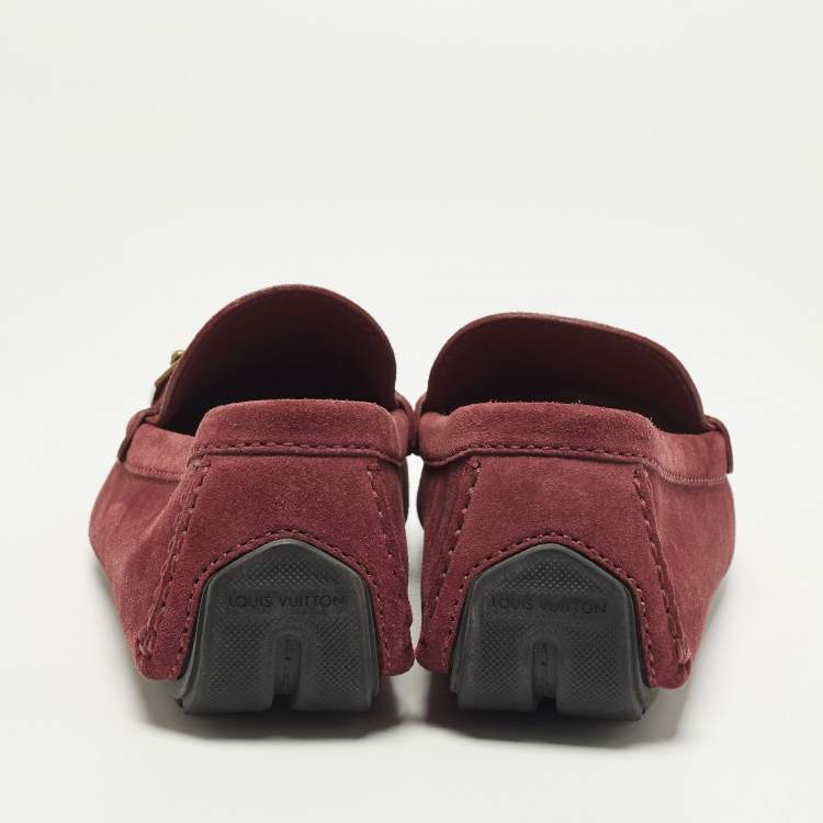 Pre Owned Louis Vuitton Racetrack Size 39.5 Dark Red Suede Driver Loafers