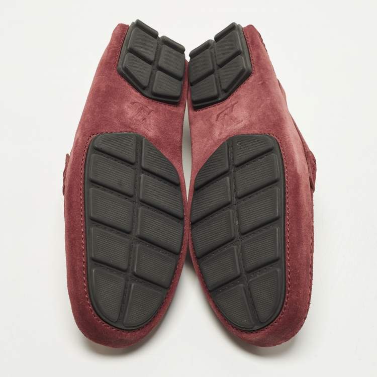 Pre Owned Louis Vuitton Racetrack Size 39.5 Dark Red Suede Driver Loafers