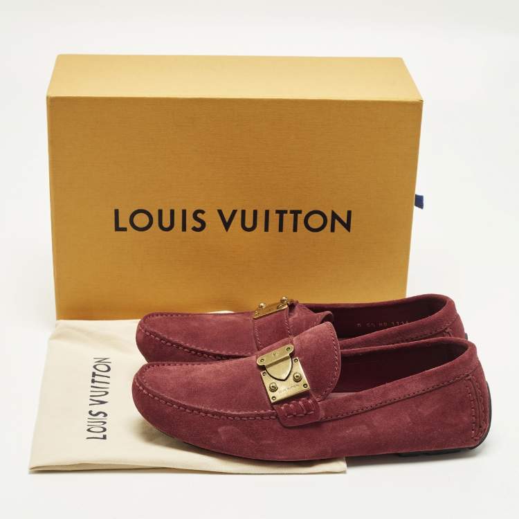 Pre Owned Louis Vuitton Racetrack Size 39.5 Dark Red Suede Driver Loafers