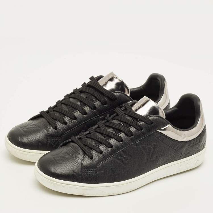 Pre Owned Louis Vuitton Luxembourg Size 40 Black Monogram Leather Low Top Sneakers