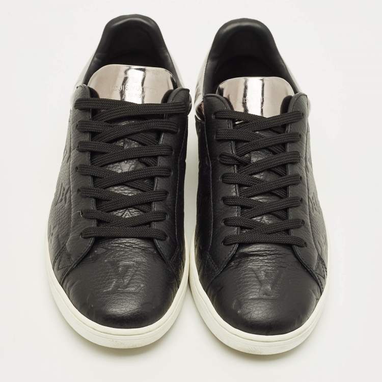 Pre Owned Louis Vuitton Luxembourg Size 40 Black Monogram Leather Low Top Sneakers