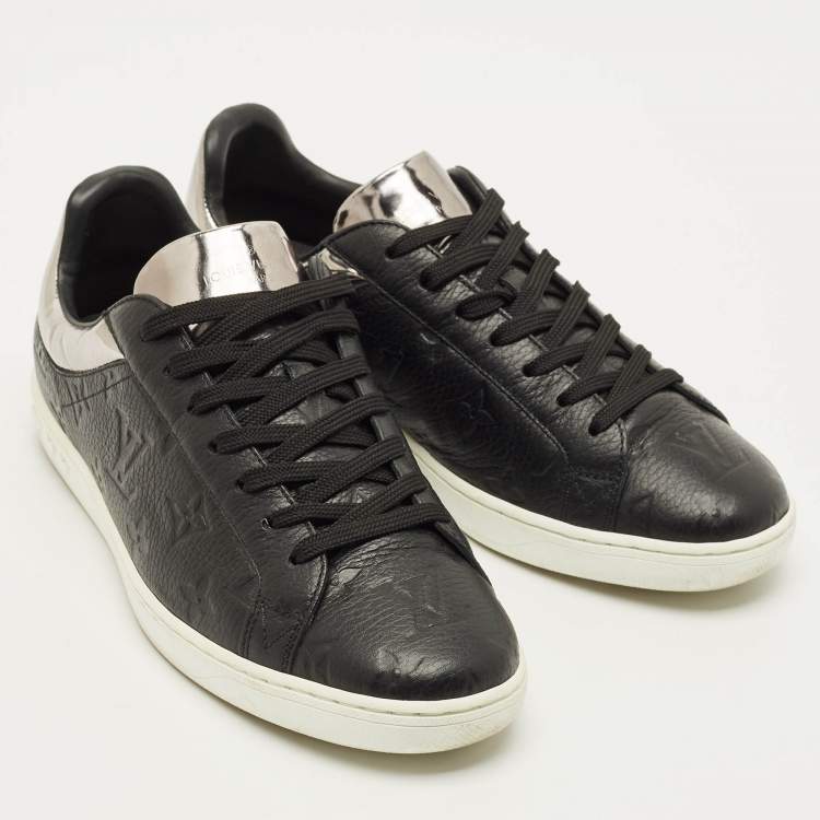 Pre Owned Louis Vuitton Luxembourg Size 40 Black Monogram Leather Low Top Sneakers