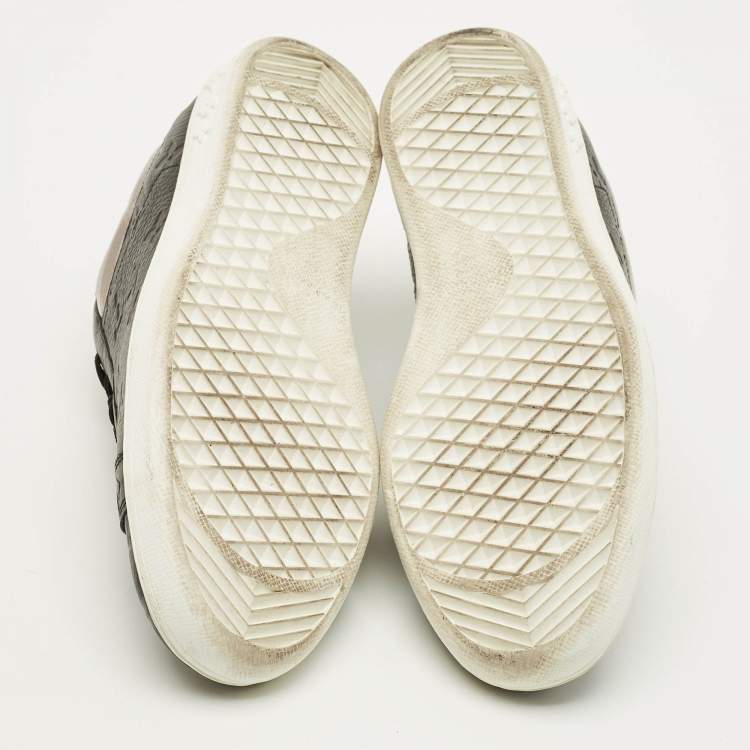 Pre Owned Louis Vuitton Luxembourg Size 40 Black Monogram Leather Low Top Sneakers