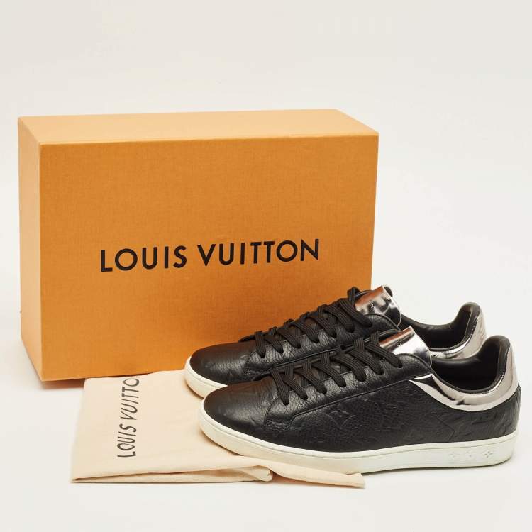 Pre Owned Louis Vuitton Luxembourg Size 40 Black Monogram Leather Low Top Sneakers