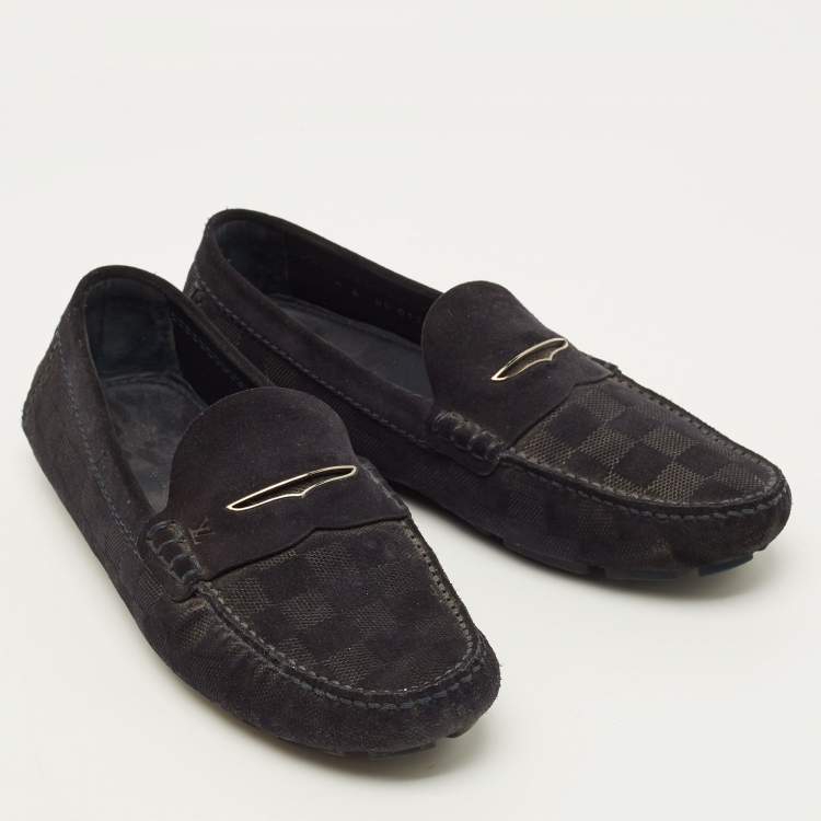 Pre Owned Louis Vuitton Size 40 Black Suede Damier Infini Loafers