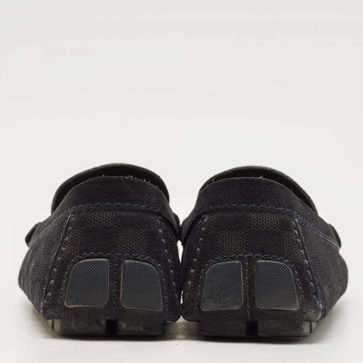 Pre Owned Louis Vuitton Size 40 Black Suede Damier Infini Loafers