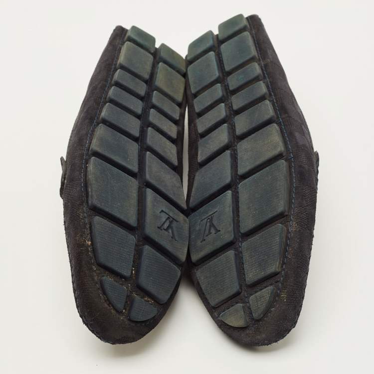 Pre Owned Louis Vuitton Size 40 Black Suede Damier Infini Loafers
