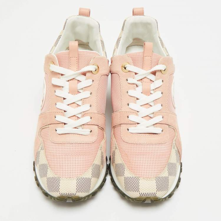 Pre Owned Louis Vuitton Run Away Size 35.5 Pink Canvas, Mesh and Suede Low Top Sneakers