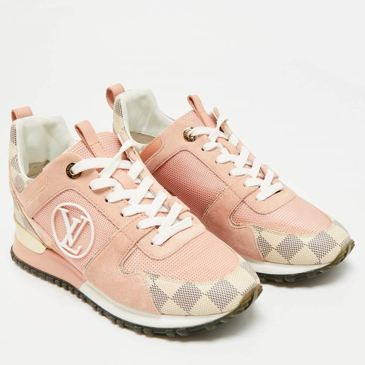 Pre Owned Louis Vuitton Run Away Size 35.5 Pink Canvas, Mesh and Suede Low Top Sneakers