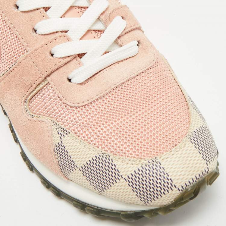 Pre Owned Louis Vuitton Run Away Size 35.5 Pink Canvas, Mesh and Suede Low Top Sneakers