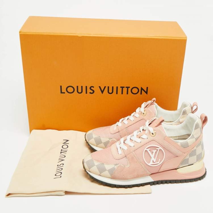 Pre Owned Louis Vuitton Run Away Size 35.5 Pink Canvas, Mesh and Suede Low Top Sneakers
