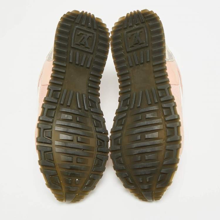 Pre Owned Louis Vuitton Run Away Size 35.5 Pink Canvas, Mesh and Suede Low Top Sneakers