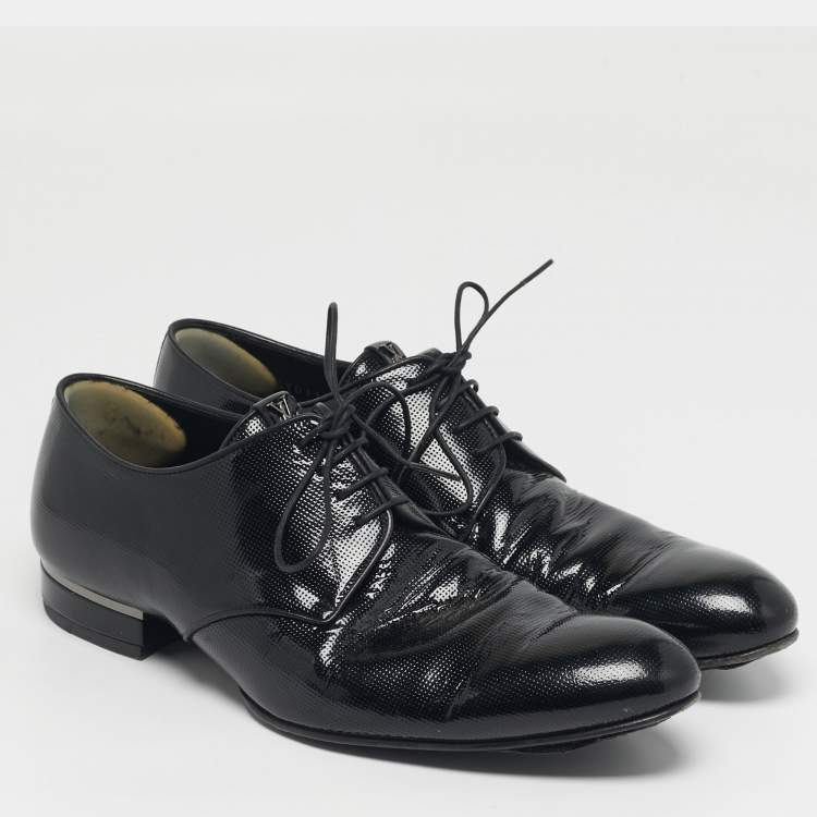 Pre Owned Louis Vuitton Size 40.5 Black Patent Leather Lace Up Derby