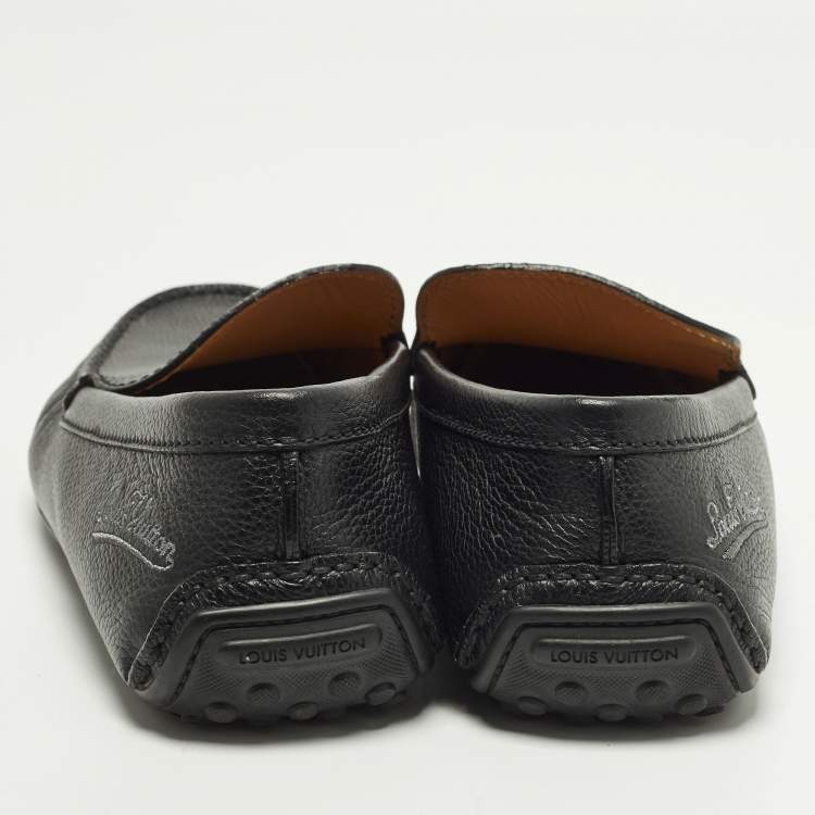 Pre Owned Louis Vuitton Size 42.5 Black Leather Slip On Loafers