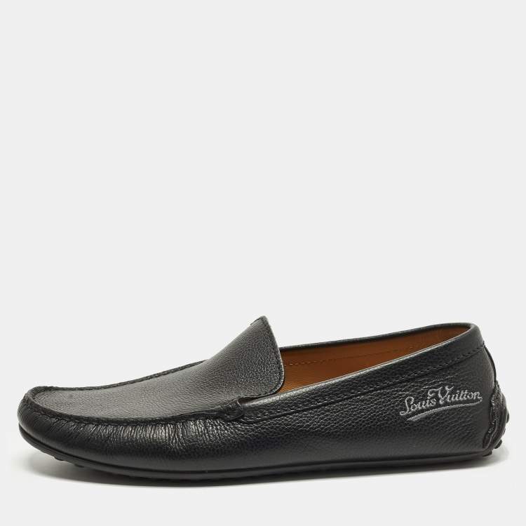 Pre Owned Louis Vuitton Size 42.5 Black Leather Slip On Loafers