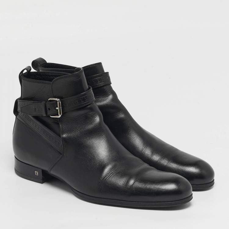 Pre Owned Louis Vuitton Greenwich Size 43 Black Leather Ankle Length Boots