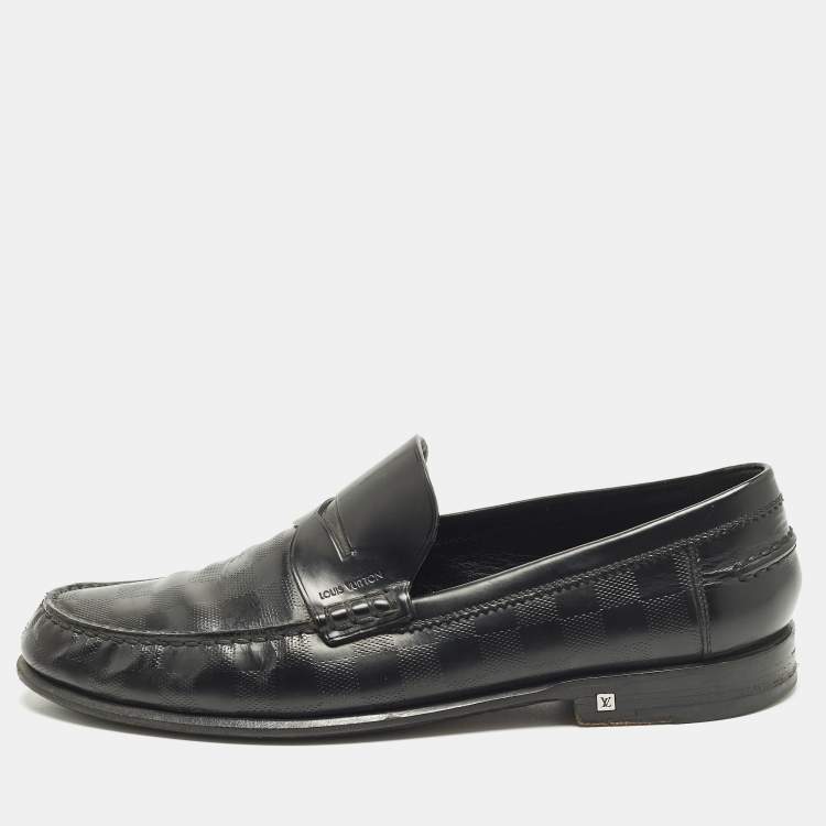 Pre Owned Louis Vuitton Size 43 Black Damier Leather Penny Loafers