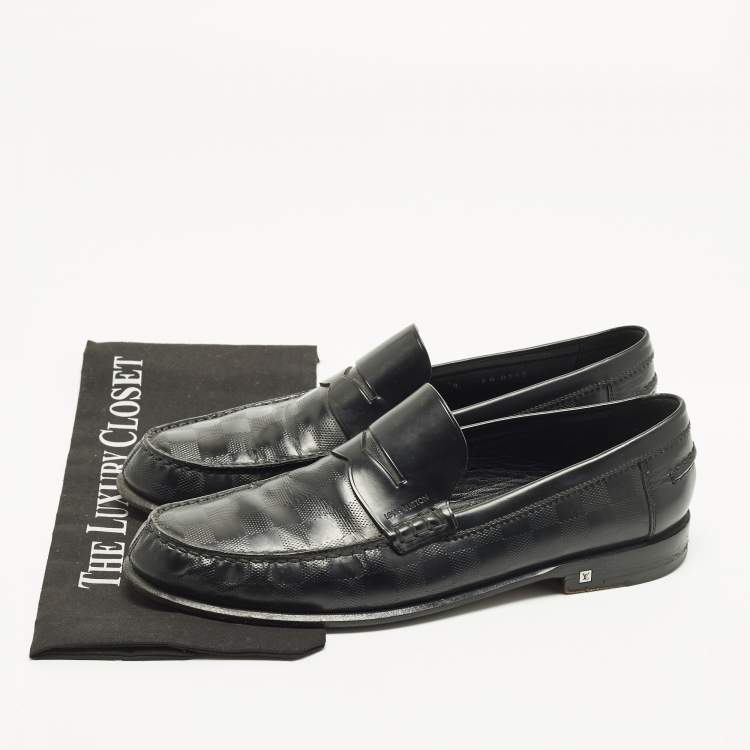 Pre Owned Louis Vuitton Size 43 Black Damier Leather Penny Loafers