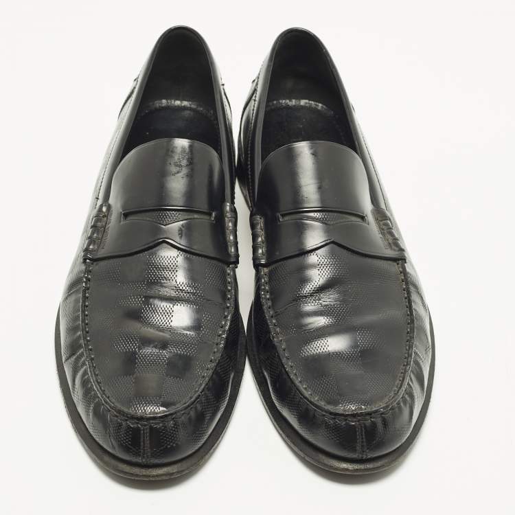 Pre Owned Louis Vuitton Size 43 Black Damier Leather Penny Loafers