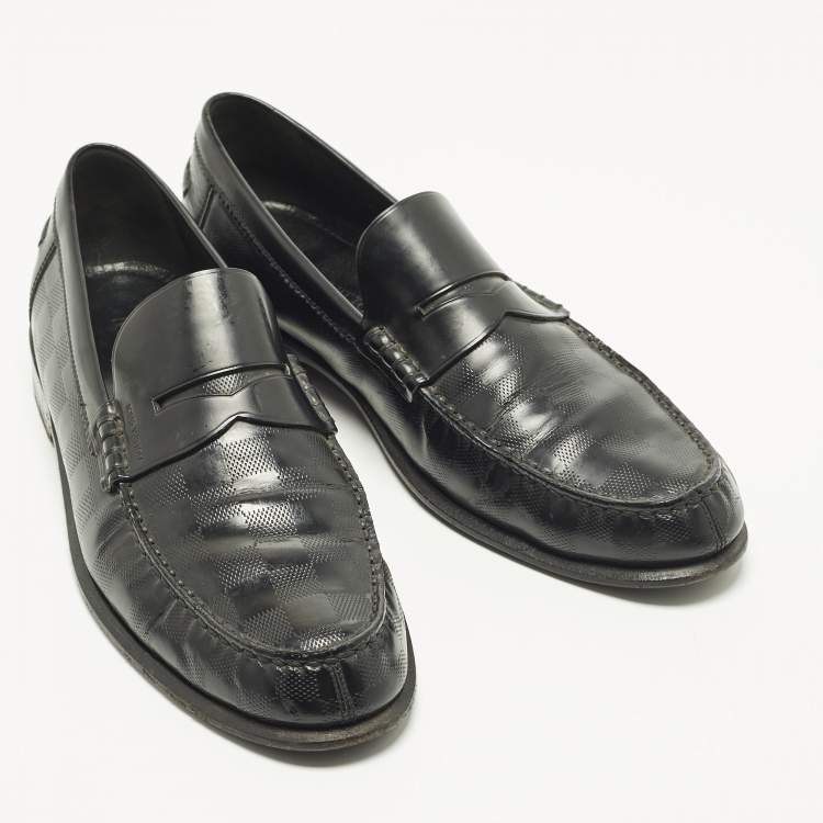 Pre Owned Louis Vuitton Size 43 Black Damier Leather Penny Loafers