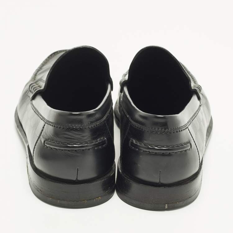 Pre Owned Louis Vuitton Size 43 Black Damier Leather Penny Loafers