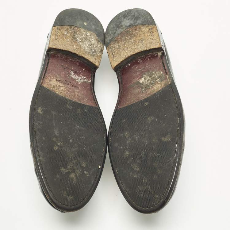 Pre Owned Louis Vuitton Size 43 Black Damier Leather Penny Loafers