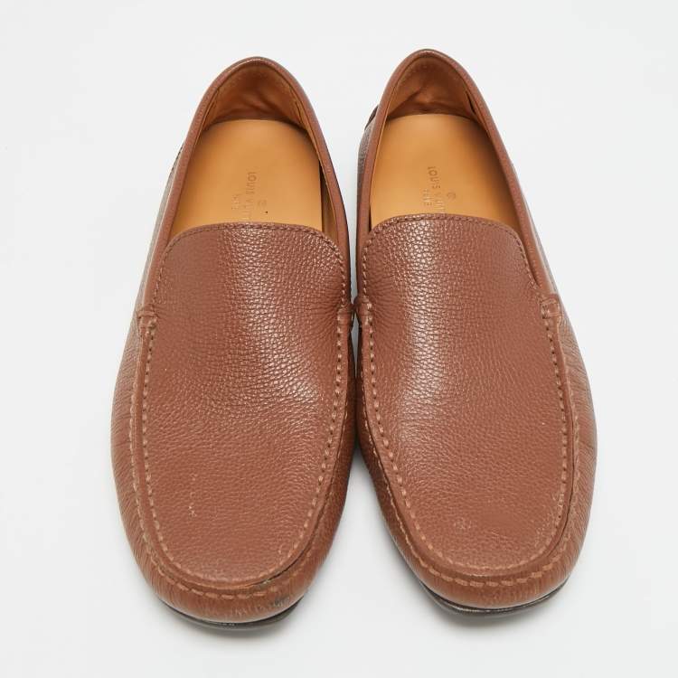 Pre Owned Louis Vuitton Size 42 Brown Leather Slip On Loafers