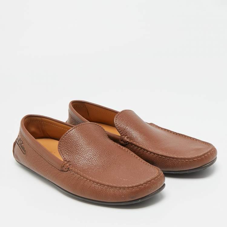 Pre Owned Louis Vuitton Size 42 Brown Leather Slip On Loafers