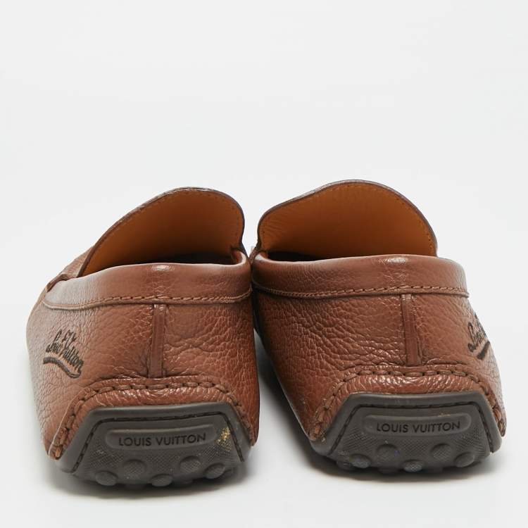 Pre Owned Louis Vuitton Size 42 Brown Leather Slip On Loafers