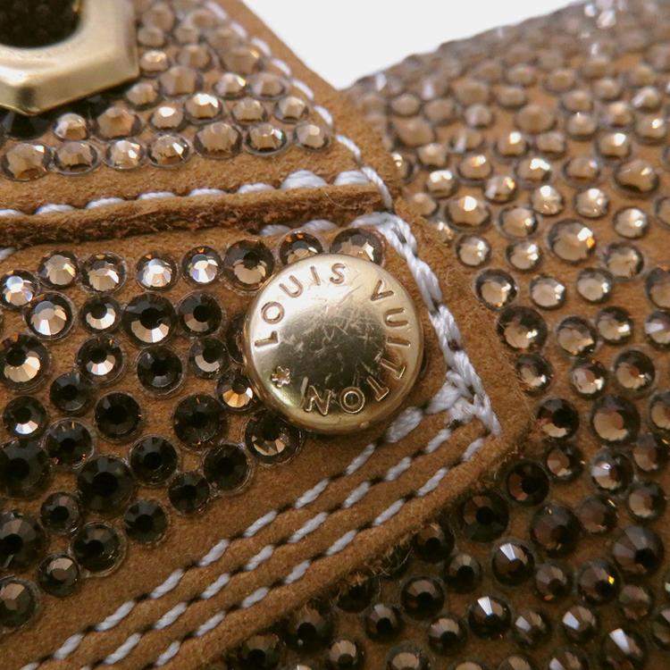 Pre Owned Louis Vuitton Oberkampf Line Encreboots Brown/Gold Leather Rhinestone Size 10