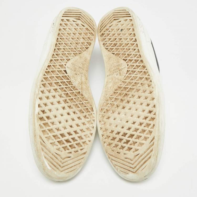 Pre Owned حذاء رياضي لوي فيتون لوكسمبورغ  كانفاس مونوغرامي وجلد أبيض بعنق منخفض مقاس 41.5