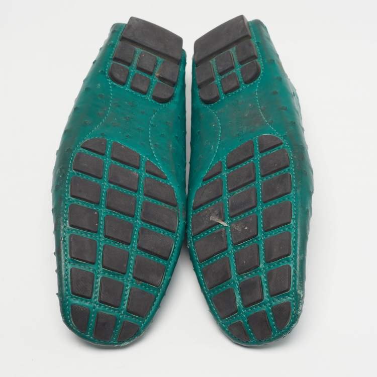 Pre Owned Louis Vuitton Monte Carlo Size 46 Green Ostrich Leather Slip On Loafers